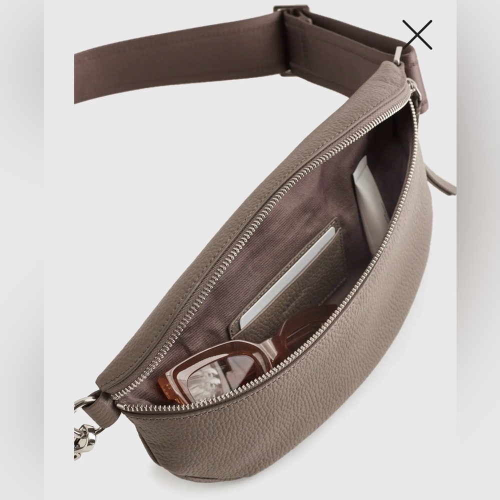 Quince Italian Pebbled Leather Sling Bag Grey - Picture 4 of 10